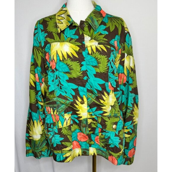 Chicos Tropical Print Women's Jacket Size 3 Vibrant Floral Lightweight - Picture 1 of 5